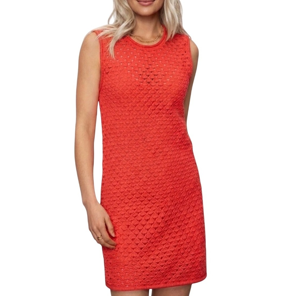 Sanctuary Womens Coral Red Pointelle Knit Sleeveless Dress CW1498MU4 Size M NEW